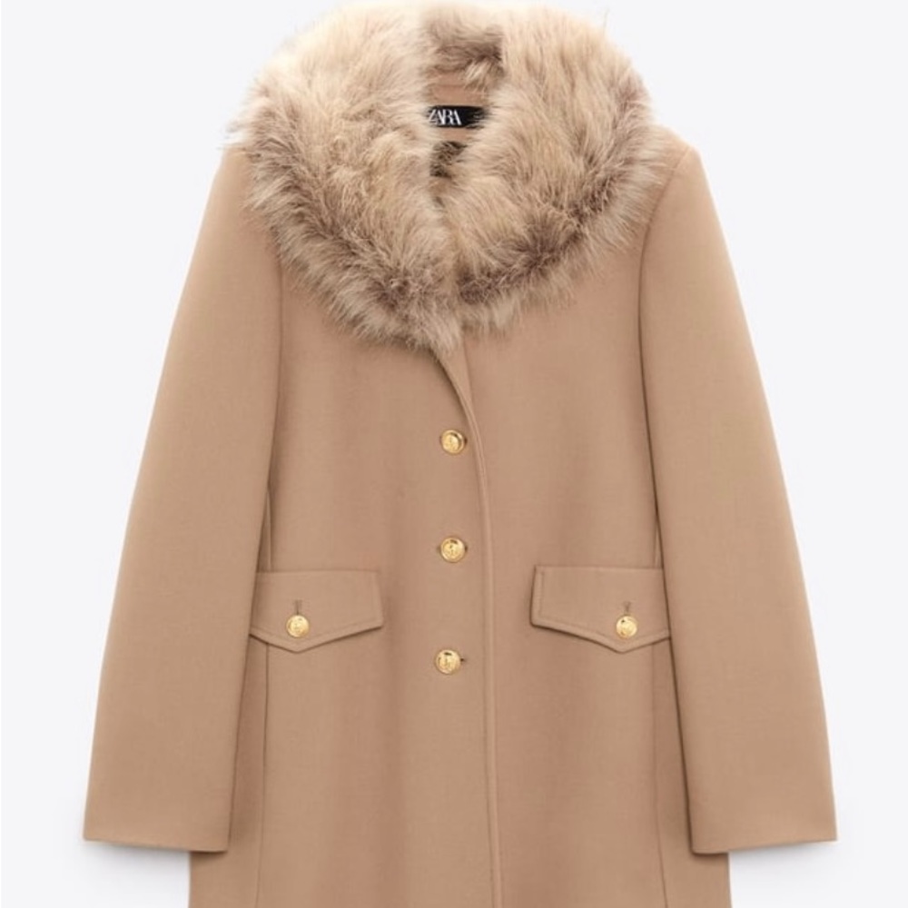 Zara women straight wool cut blend coat Light tan Size M (size 4-6)